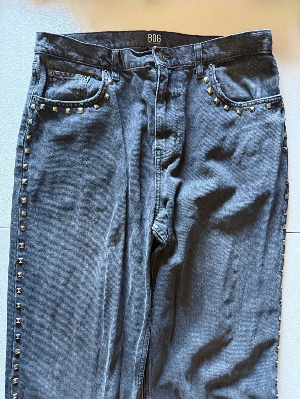 BDG Urban outfitters Skate Fit Black Studded Straight-Leg Jeans